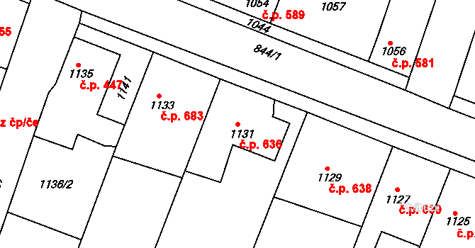 Švermov 636, Kladno na parcele st. 1131 v KÚ Motyčín, Katastrální mapa