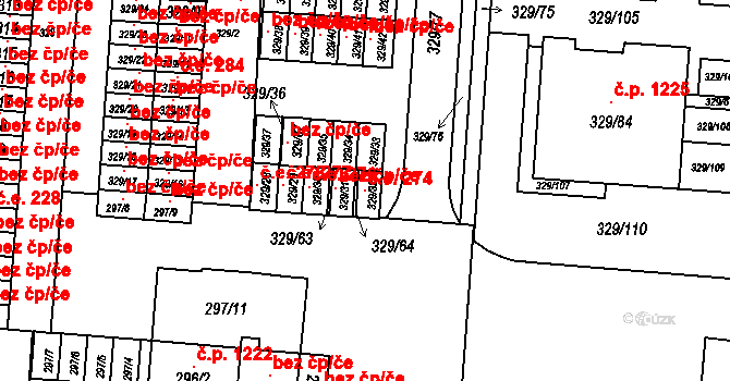 Brumov 274, Brumov-Bylnice na parcele st. 329/32 v KÚ Brumov, Katastrální mapa