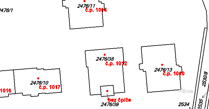 Třeboň II 1012, Třeboň na parcele st. 2476/38 v KÚ Třeboň, Katastrální mapa
