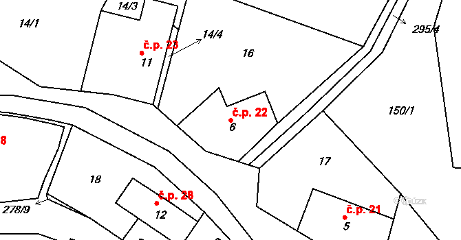 Libchyně 22 na parcele st. 6 v KÚ Libchyně, Katastrální mapa