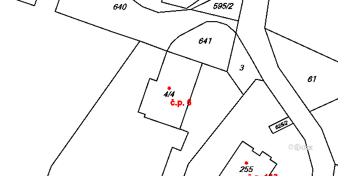 Charvatce 6 na parcele st. 4/4 v KÚ Charvatce u Jabkenic, Katastrální mapa
