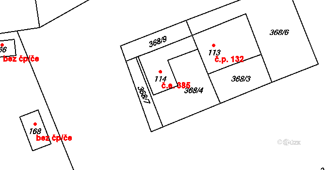 Pavlovice 385, Planá na parcele st. 114 v KÚ Pavlovice nad Mží, Katastrální mapa
