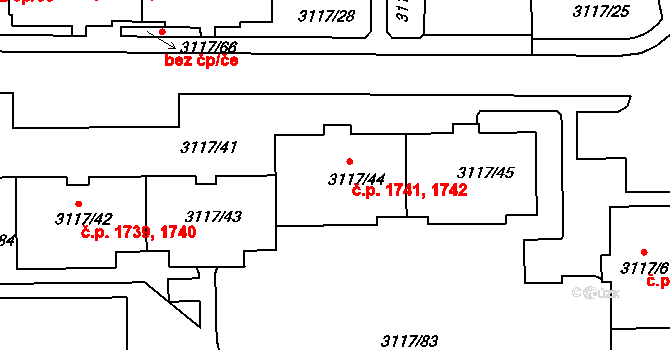 Tachov 1741,1742 na parcele st. 3117/44 v KÚ Tachov, Katastrální mapa
