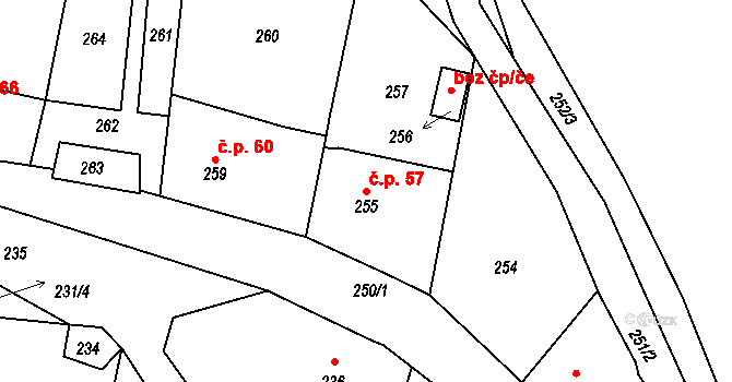 Jivina 57 na parcele st. 255/1 v KÚ Jivina u Hořovic, Katastrální mapa