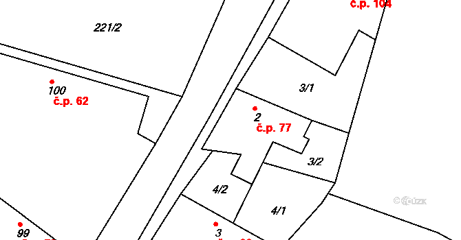 Rosovice 77 na parcele st. 2 v KÚ Rosovice, Katastrální mapa
