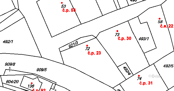 Počeplice 23, Štětí na parcele st. 72 v KÚ Počeplice, Katastrální mapa