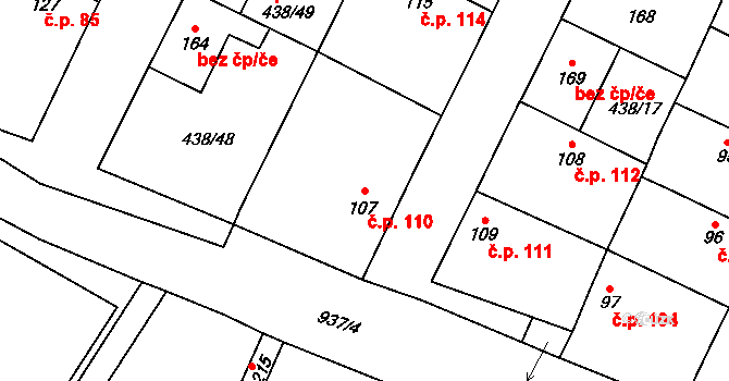 Vražkov 110 na parcele st. 107 v KÚ Vražkov, Katastrální mapa