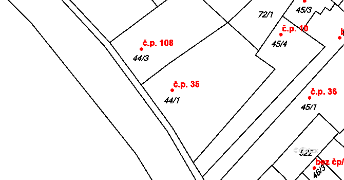 Velké Zboží 35, Poděbrady na parcele st. 44/1 v KÚ Velké Zboží, Katastrální mapa