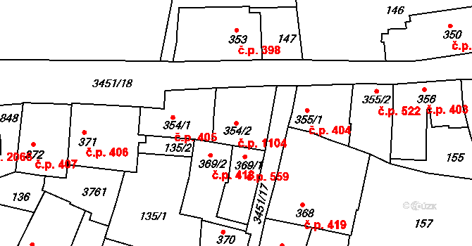 Lysá nad Labem 1104 na parcele st. 354/2 v KÚ Lysá nad Labem, Katastrální mapa