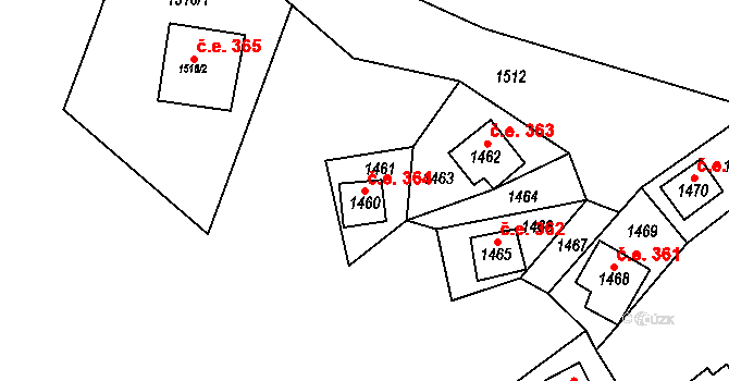 Miřetice u Klášterce nad Ohří 364, Klášterec nad Ohří na parcele st. 1460 v KÚ Miřetice u Klášterce nad Ohří, Katastrální mapa