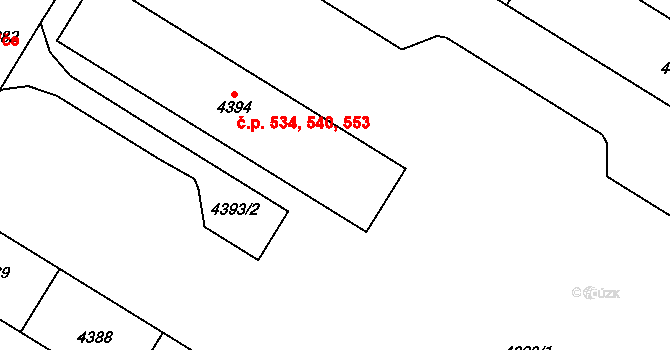 Židenice 534,540,553, Brno na parcele st. 4394 v KÚ Židenice, Katastrální mapa