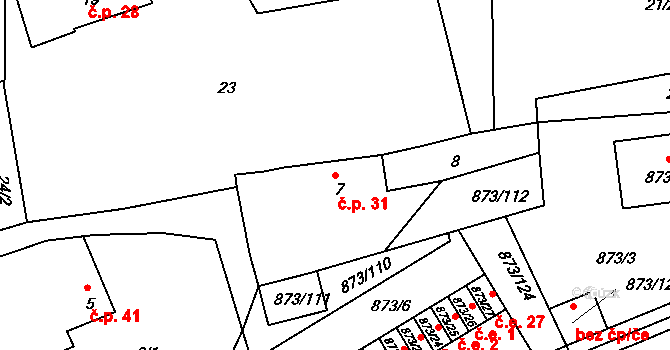 Čekanice 31, Tábor na parcele st. 7 v KÚ Čekanice u Tábora, Katastrální mapa