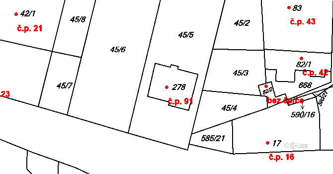 Horoušany 91 na parcele st. 278 v KÚ Horoušany, Katastrální mapa