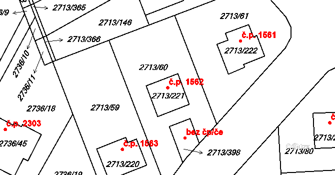 Pelhřimov 1562 na parcele st. 2713/221 v KÚ Pelhřimov, Katastrální mapa