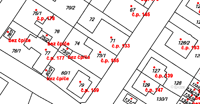 Prosetice 165, Teplice na parcele st. 73/1 v KÚ Prosetice, Katastrální mapa