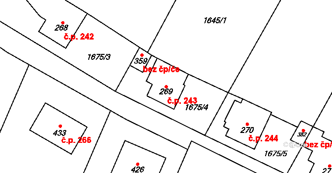Kocléřov 243, Vítězná na parcele st. 269 v KÚ Kocléřov, Katastrální mapa
