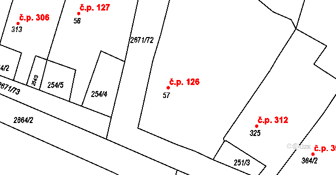 Černilov 126 na parcele st. 57 v KÚ Černilov, Katastrální mapa