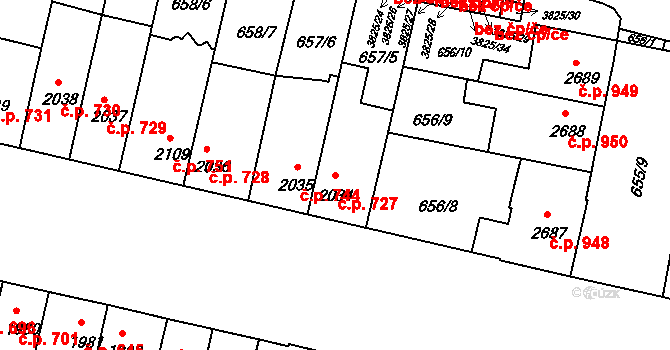 Kolín V 727, Kolín na parcele st. 2034 v KÚ Kolín, Katastrální mapa