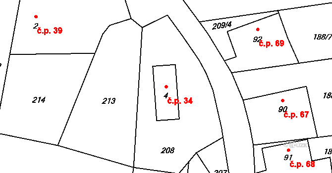 Loukovec 34 na parcele st. 4 v KÚ Loukovec, Katastrální mapa