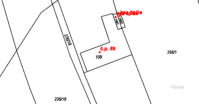 Jasenice 89, Lešná na parcele st. 109 v KÚ Jasenice u Valašského Meziříčí, Katastrální mapa