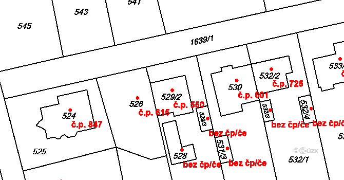 Řeporyje 550, Praha na parcele st. 529/2 v KÚ Řeporyje, Katastrální mapa