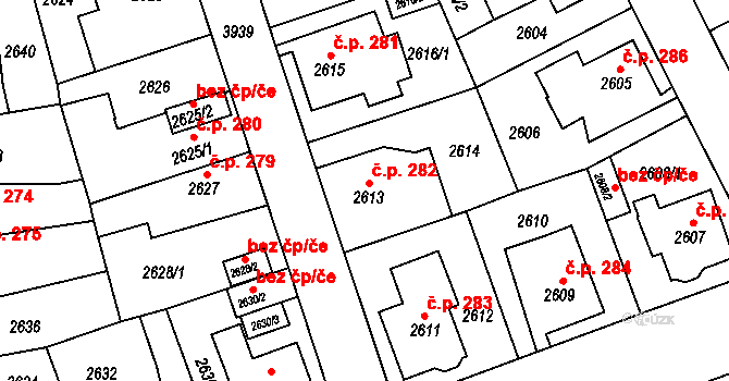Modřany 282, Praha na parcele st. 2613 v KÚ Modřany, Katastrální mapa