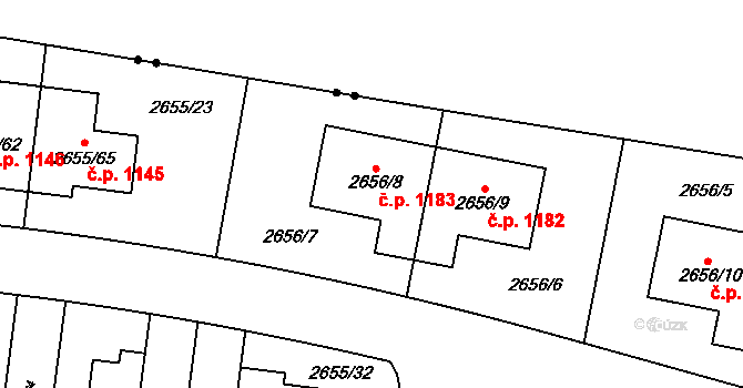 Stodůlky 1183, Praha na parcele st. 2656/8 v KÚ Stodůlky, Katastrální mapa
