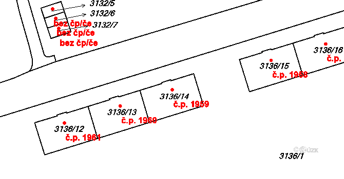 Dejvice 1959, Praha na parcele st. 3136/14 v KÚ Dejvice, Katastrální mapa