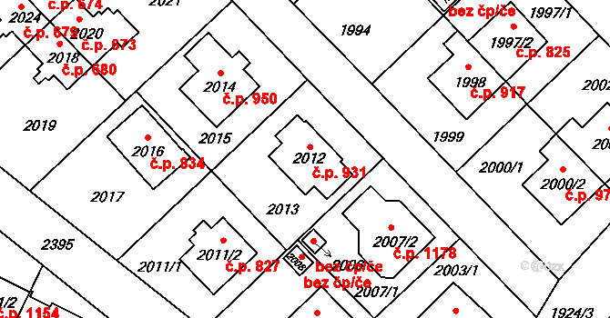 Suchdol 931, Praha na parcele st. 2012 v KÚ Suchdol, Katastrální mapa