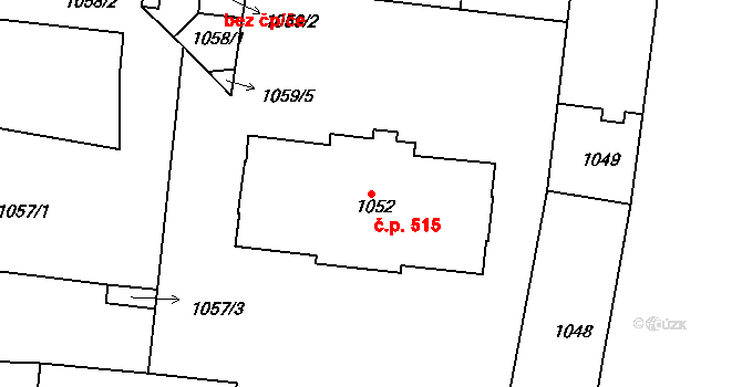 Holešovice 515, Praha na parcele st. 1052 v KÚ Holešovice, Katastrální mapa