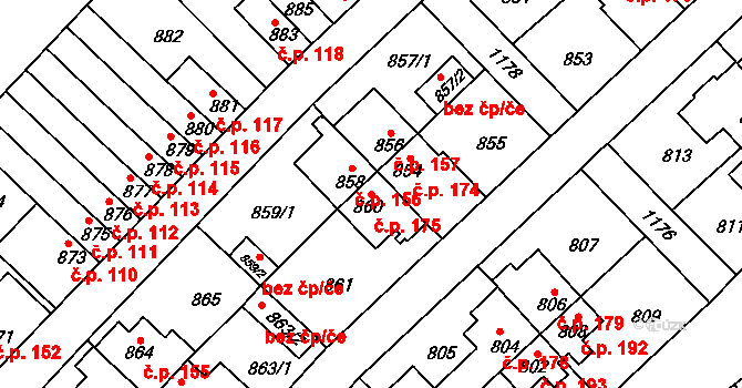 Prosek 175, Praha na parcele st. 860 v KÚ Prosek, Katastrální mapa