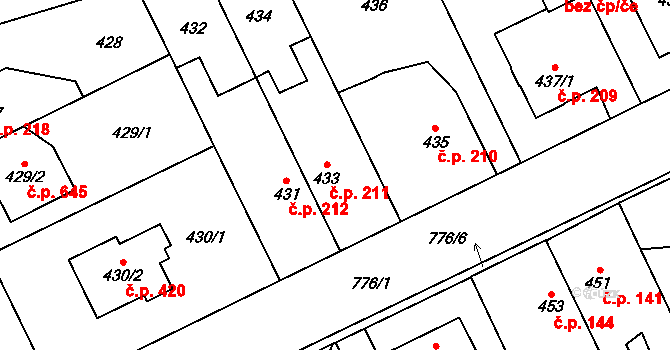 Letňany 211, Praha na parcele st. 433 v KÚ Letňany, Katastrální mapa