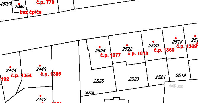 Strašnice 1277, Praha na parcele st. 2524/1 v KÚ Strašnice, Katastrální mapa