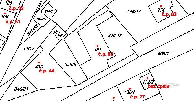 Černín 82, Zdice na parcele st. 181 v KÚ Černín u Zdic, Katastrální mapa