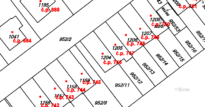 Rožmitál pod Třemšínem 746 na parcele st. 1204 v KÚ Rožmitál pod Třemšínem, Katastrální mapa