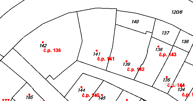 Chomutov 141 na parcele st. 141 v KÚ Chomutov I, Katastrální mapa