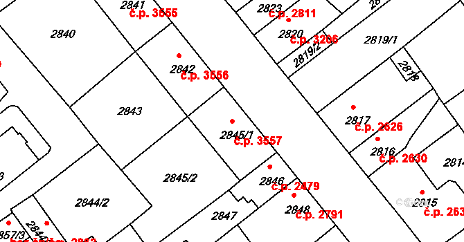 Chomutov 3557 na parcele st. 2845/1 v KÚ Chomutov II, Katastrální mapa