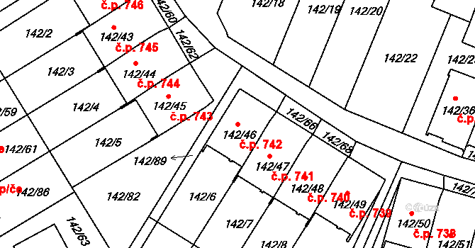 Liberec XV-Starý Harcov 742, Liberec na parcele st. 142/46 v KÚ Starý Harcov, Katastrální mapa