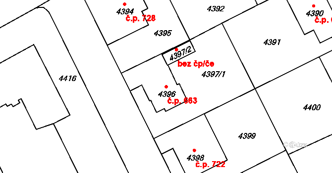 Liberec III-Jeřáb 663, Liberec na parcele st. 4396 v KÚ Liberec, Katastrální mapa