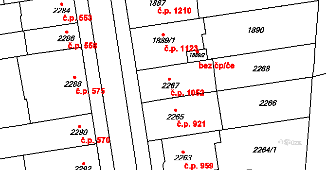 Šlapanice 1052 na parcele st. 2267 v KÚ Šlapanice u Brna, Katastrální mapa
