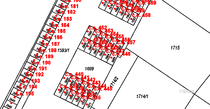 Kuřim 447 na parcele st. 3964 v KÚ Kuřim, Katastrální mapa