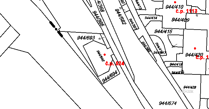 Šumbark 524, Havířov na parcele st. 944/546 v KÚ Šumbark, Katastrální mapa