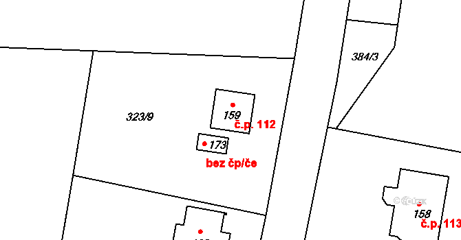 Černěves 112 na parcele st. 159 v KÚ Černěves, Katastrální mapa