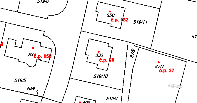 Horoušánky 96, Horoušany na parcele st. 333 v KÚ Horoušany, Katastrální mapa