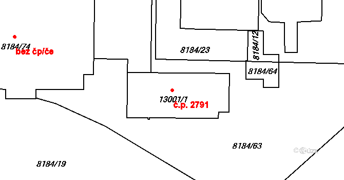 Jižní Předměstí 2791, Plzeň na parcele st. 13001/1 v KÚ Plzeň, Katastrální mapa