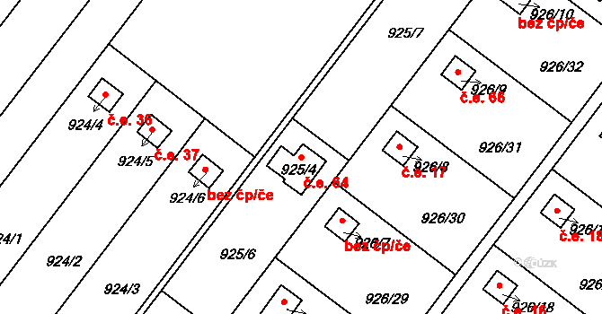 Křelov 64, Křelov-Břuchotín na parcele st. 925/4 v KÚ Křelov, Katastrální mapa