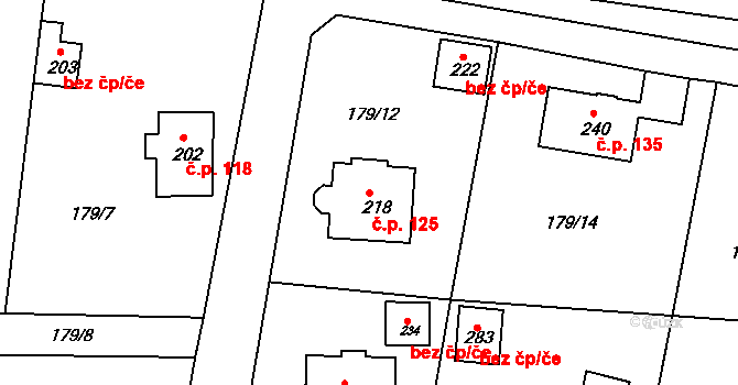 Valy 125 na parcele st. 218 v KÚ Valy u Mariánských Lázní, Katastrální mapa