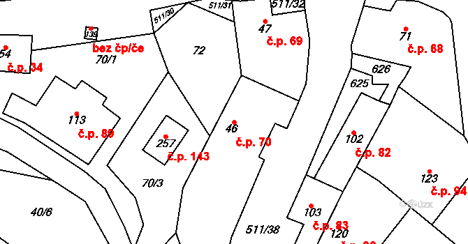 Skalsko 70 na parcele st. 46 v KÚ Skalsko, Katastrální mapa