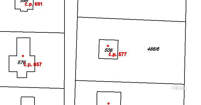 Prostřední Bludovice 577, Horní Bludovice na parcele st. 506 v KÚ Prostřední Bludovice, Katastrální mapa