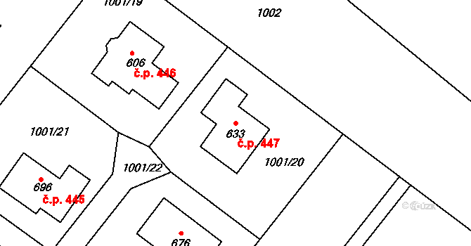 Dražejov 447, Strakonice na parcele st. 633 v KÚ Dražejov u Strakonic, Katastrální mapa
